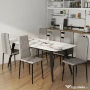 HOMCOM Set de 6 Scaune de Sufragerie, cu Spătar Înalt cu Cusături Tip Romb din Piele Ecologică și Oțel, 41x50x97 cm, Gri | Aosom Romania 