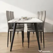 HOMCOM Set de 6 Scaune de Sufragerie, cu Spătar Înalt cu Cusături Tip Romb din Piele Ecologică și Oțel, 41x50x97 cm, Gri | Aosom Romania 