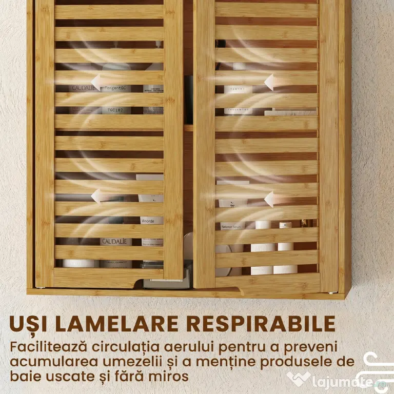 HOMCOM Dulap de Baie cu Raft Intern Reglabil și Uși Tip Lamă, din Bambus, 60x20x60 cm, Culoare Lemn | Aosom Romania