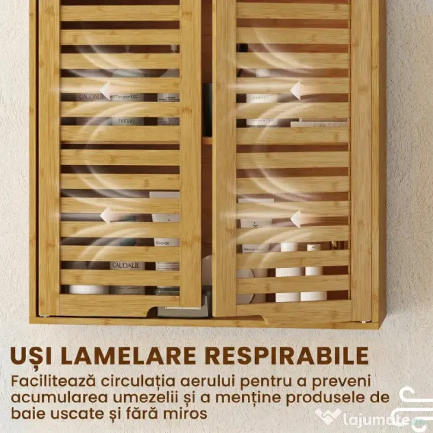 HOMCOM Dulap de Baie cu Raft Intern Reglabil și Uși Tip Lamă, din Bambus, 60x20x60 cm, Culoare Lemn | Aosom Romania