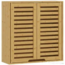 HOMCOM Dulap Suspendat pentru Baie cu Raft Interior Reglabil și Uși Tip Obloane, din Bambus, 60x20x60 cm, Culoare Lemn