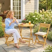 Outsunny masă și scaune pentru balcon, masă și scaune pentru exterior, set masă și scaune balcon, set bistro, set balcon pliabil lemn masă și scaune | Aosom Romania