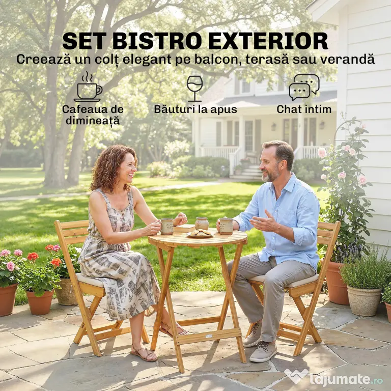 Outsunny masă și scaune pentru balcon, masă și scaune pentru exterior, set masă și scaune balcon, set bistro, set balcon pliabil lemn masă și scaune | Aosom Romania