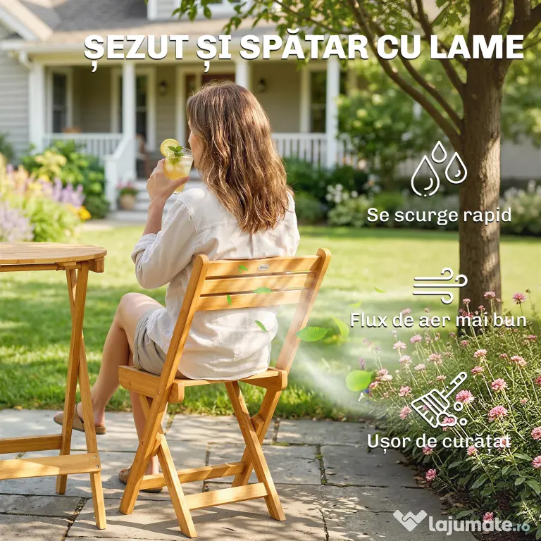 Outsunny masă și scaune pentru balcon, masă și scaune pentru exterior, set masă și scaune balcon, set bistro, set balcon pliabil lemn masă și scaune | Aosom Romania