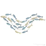 HOMCOM Artă de Perete Banc de Pești din Metal cu Șuruburi Incluse, 99,7x3,8x50,2 cm, Auriu și Albastru