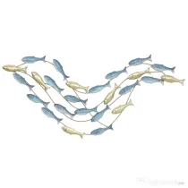 HOMCOM Artă de Perete Banc de Pești din Metal cu Șuruburi Incluse, 99,7x3,8x50,2 cm, Auriu și Albastru