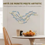 HOMCOM Artă de Perete Banc de Pești din Metal cu Șuruburi Incluse, 99,7x3,8x50,2 cm, Auriu și Albastru 
