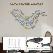HOMCOM Artă de Perete Banc de Pești din Metal cu Șuruburi Incluse, 99,7x3,8x50,2 cm, Auriu și Albastru 
