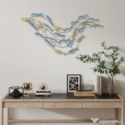 HOMCOM Artă de Perete Banc de Pești din Metal cu Șuruburi Incluse, 99,7x3,8x50,2 cm, Auriu și Albastru 