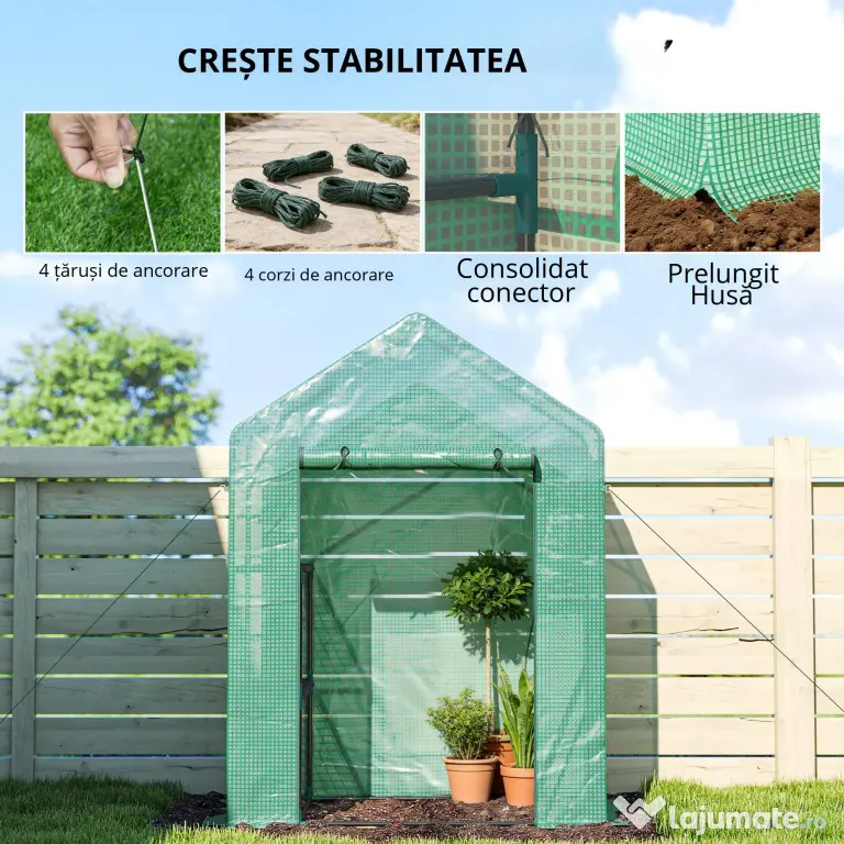 Outsunny Seră de Grădină 143 x 73 x 195 cm cu Rafturi cu 2 Etaje, Verde | Aosom Romania