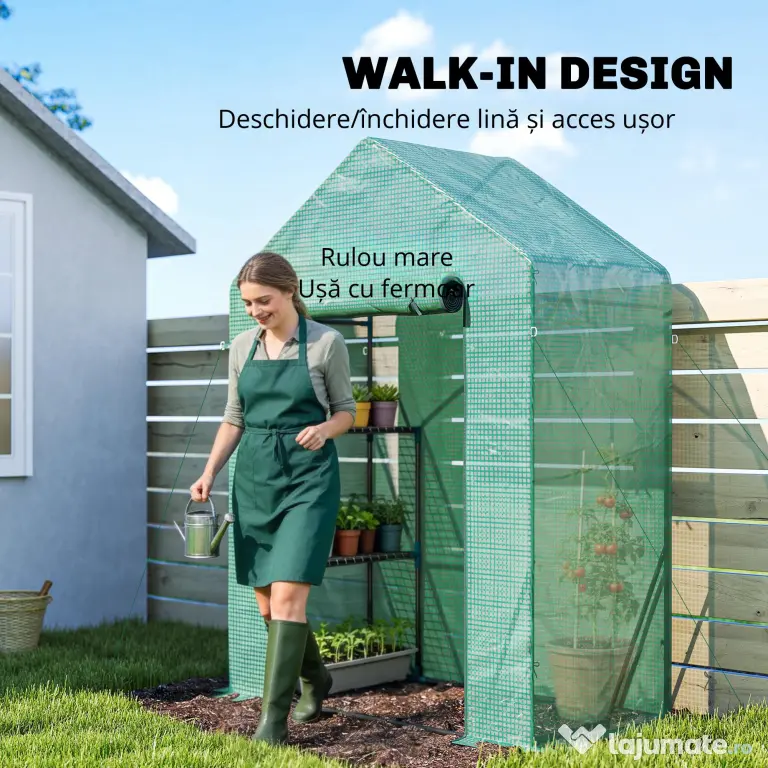 Outsunny Seră de Grădină 143 x 73 x 195 cm cu Rafturi cu 2 Etaje, Verde | Aosom Romania