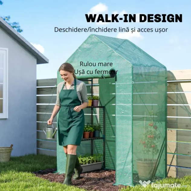 Outsunny Seră de Grădină 143 x 73 x 195 cm cu Rafturi cu 2 Etaje, Verde | Aosom Romania