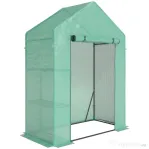 Outsunny Seră de Grădină, Ușă Rulantă, Rafturi 2 Etaje, Structură Oțel, Acoperire PE, 143x73x195 cm, Verde