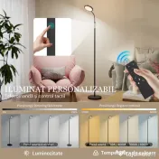 HOMCOM Lampă de Podea LED cu Telecomandă, Cap Rotativ, Reglare Luminozitate și Temperatură, Negru | Aosom Romania 