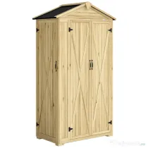 Outsunny Dulap de Grădină Căsuță pentru Unelte cu 3 Uși 93x53x168 cm Lemn Natural | Aosom Romania