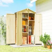 Outsunny Dulap de Grădină Căsuță pentru Unelte cu 3 Uși 93x53x168 cm Lemn Natural | Aosom Romania 