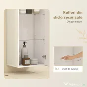 HOMCOM Dulap de Baie Suspendat cu Ușă Fără Mâner, 2 Rafturi Reglabile din Sticlă, Mobilier Suspendat Multifuncțional, 30x23,4x71,2 cm, Alb Lucios | Aosom Romania 