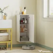 HOMCOM Dulap de Baie Suspendat cu Ușă Fără Mâner, 2 Rafturi Reglabile din Sticlă, Mobilier Suspendat Multifuncțional, 30x23,4x71,2 cm, Alb Lucios | Aosom Romania 