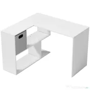 HOMCOM Birou Colțar pentru Computer, 110x100 cm, Birou în Formă de L cu Raft și Sertar din Material Textil, Masă pentru PC pentru Dormitor, Birou și Studio, Alb | Aosom Romania 