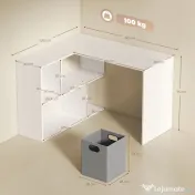 HOMCOM Birou Colțar pentru Computer, 110x100 cm, Birou în Formă de L cu Raft și Sertar din Material Textil, Masă pentru PC pentru Dormitor, Birou și Studio, Alb | Aosom Romania 