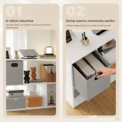 HOMCOM Birou Colțar pentru Computer, 110x100 cm, Birou în Formă de L cu Raft și Sertar din Material Textil, Masă pentru PC pentru Dormitor, Birou și Studio, Alb | Aosom Romania 
