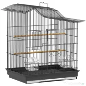 PawHut Colivie pentru Păsări cu 4 Uși, 2 Boluri, 2 Stinghii și Tavă Detasabilă, Colivie din Metal și Plastic, 47,5x36x54,5 cm, Negru | Aosom Romania 