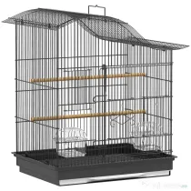PawHut Colivie pentru Păsări cu 4 Uși, 2 Boluri, 2 Stinghii și Tavă Detasabilă, Colivie din Metal și Plastic, 47,5x36x54,5 cm, Negru | Aosom Romania