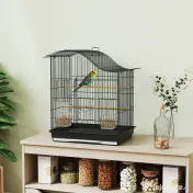 PawHut Colivie pentru Păsări cu 4 Uși, 2 Boluri, 2 Stinghii și Tavă Detasabilă, Colivie din Metal și Plastic, 47,5x36x54,5 cm, Negru | Aosom Romania 