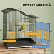 PawHut Colivie pentru Păsări cu 4 Uși, 2 Boluri, 2 Stinghii și Tavă Detasabilă, Colivie din Metal și Plastic, 47,5x36x54,5 cm, Negru | Aosom Romania 