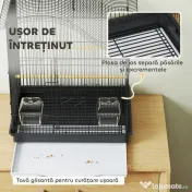 PawHut Colivie pentru Păsări cu 4 Uși, 2 Boluri, 2 Stinghii și Tavă Detasabilă, Colivie din Metal și Plastic, 47,5x36x54,5 cm, Negru | Aosom Romania 