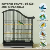 PawHut Colivie pentru Păsări cu 4 Uși, 2 Boluri, 2 Stinghii și Tavă Detasabilă, Colivie din Metal și Plastic, 47,5x36x54,5 cm, Negru | Aosom Romania 