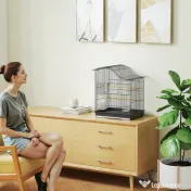 PawHut Colivie pentru Păsări cu 4 Uși, 2 Boluri, 2 Stinghii și Tavă Detasabilă, Colivie din Metal și Plastic, 47,5x36x54,5 cm, Negru | Aosom Romania 