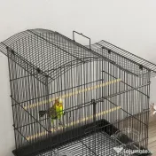 PawHut Colivie pentru Păsări cu 4 Uși, 2 Boluri, 2 Stinghii și Tavă Detasabilă, Colivie din Metal și Plastic, 47,5x36x54,5 cm, Negru | Aosom Romania 