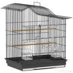 PawHut Cușcă pentru Păsări cu 4 Accesuri, 2 Boluri, 2 Stinghii și Tavă Detașabilă, Volieră din Metal și Plastic, 47,5x36x54,5 cm, Negru