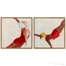 HOMCOM, Set de 2 Tablouri Moderne pe Pânză, Imprimare Artistică, Plastic, 40x40x 3.5 cm, Rosu