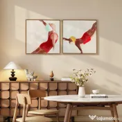 HOMCOM, Set de 2 Tablouri Moderne pe Pânză, Imprimare Artistică, Plastic, 40x40x 3.5 cm, Rosu 