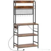 HOMCOM Raft de Bucătărie cu Prize și Rafturi Reglabile, Raft pentru Cuptor cu Microunde cu 5 Niveluri, Panou cu Grilaj și 10 Cârlige, Mobilier Vintage Structură din Oțel, 80x40x170 cm, Maro Rustic | Aosom Romania 