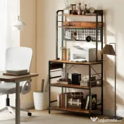 HOMCOM Raft de Bucătărie cu Prize și Rafturi Reglabile, Raft pentru Cuptor cu Microunde cu 5 Niveluri, Panou cu Grilaj și 10 Cârlige, Mobilier Vintage Structură din Oțel, 80x40x170 cm, Maro Rustic | Aosom Romania 