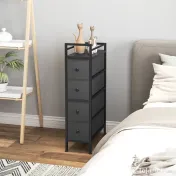 HOMCOM Comodă din Material Textil Slim, Economisire Spațiu, cu 4 Sertare, Cadru Metalic, Negru | Aosom Romania 