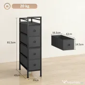 HOMCOM Comodă din Material Textil Slim, Economisire Spațiu, cu 4 Sertare, Cadru Metalic, Negru | Aosom Romania 