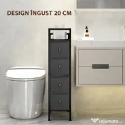 HOMCOM Comodă din Material Textil Slim, Economisire Spațiu, cu 4 Sertare, Cadru Metalic, Negru | Aosom Romania 