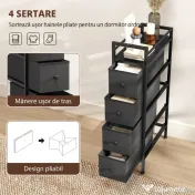 HOMCOM Comodă din Material Textil Slim, Economisire Spațiu, cu 4 Sertare, Cadru Metalic, Negru | Aosom Romania 