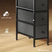 HOMCOM Comodă din Material Textil Slim, Economisire Spațiu, cu 4 Sertare, Cadru Metalic, Negru | Aosom Romania 