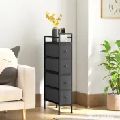 HOMCOM Comodă din Material Textil Slim, Economisire Spațiu, cu 4 Sertare, Cadru Metalic, Negru | Aosom Romania 