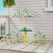 AIYAPLAY Masă de Picnic pentru Copii, Set Masă și Două Scaune Pliabile cu Umbrelă Demontabilă, Tematică Jungle, Mobilier de Exterior pentru Grădină, Terasă, Verde | Aosom Romania 