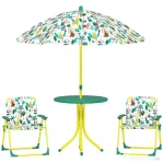 AIYAPLAY Masă de Picnic pentru Copii, Set Masă și Scaune cu Umbrelă Verde
