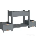 Outsunny Jardinieră Ridicată cu 2 Ghivece Laterale și Raft pentru Unelte, din Lemn de Brad, 149x46x76 cm, Gri