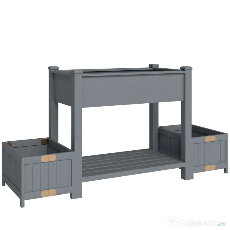 Outsunny Strat Înălțat pentru Grădină, Jardinieră cu Raft, 149x46x76cm, Gri | Aosom Romania
