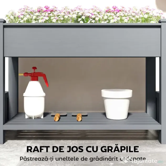 Outsunny Strat Înălțat pentru Grădină, Jardinieră cu Raft, 149x46x76cm, Gri | Aosom Romania