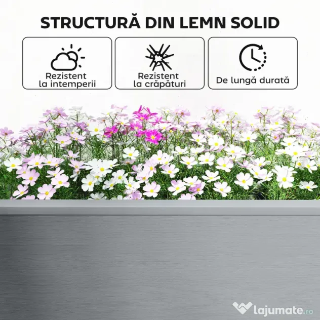 Outsunny Strat Înălțat pentru Grădină, Jardinieră cu Raft, 149x46x76cm, Gri | Aosom Romania